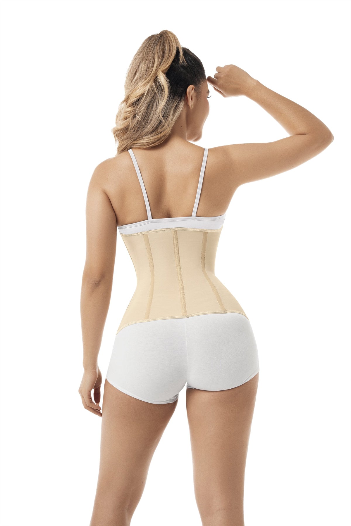 Cinturilla sin brasier beige de espalda